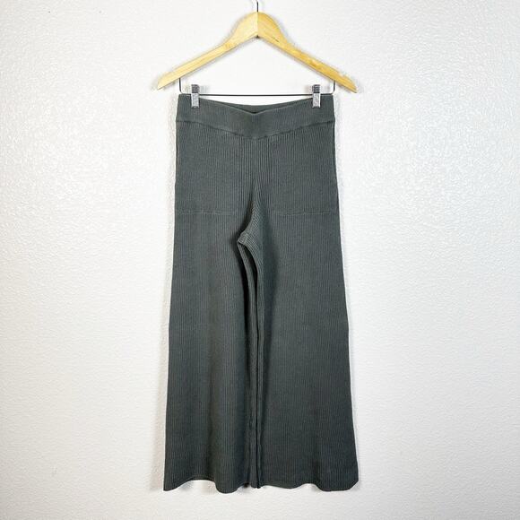 Free People Beach Boho Picnic Sweater Knit Crop Flare Lounge Pants Green Small - Picture 1 of 12